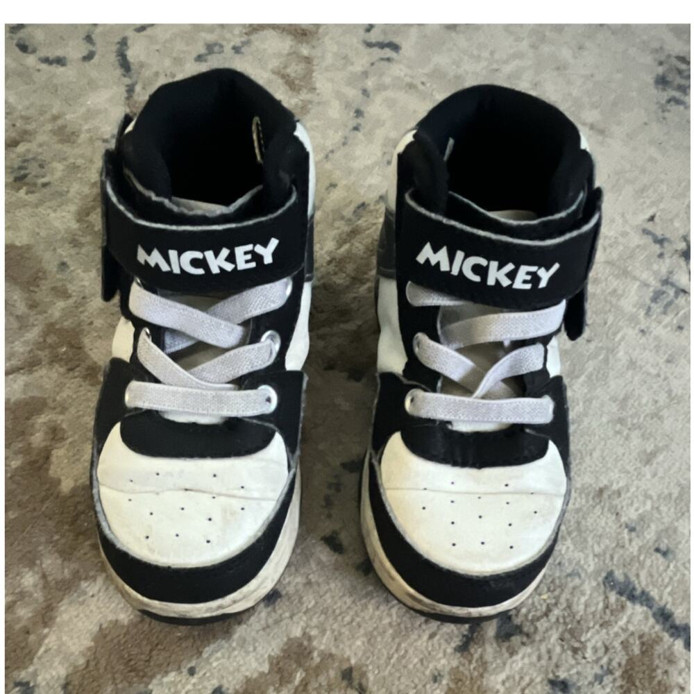 Mickey Mouse Black White Mid Top Hook & Loop Sneaker Unisex Kids US 9